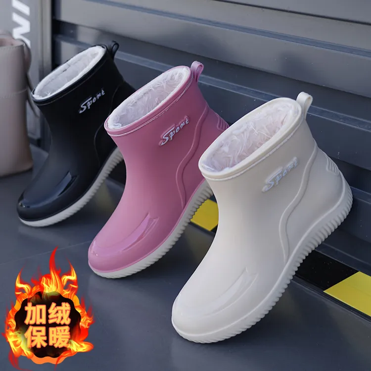 固定绒时尚雨鞋女防滑耐磨防臭防油超软雨靴保暖专用防寒短筒水鞋