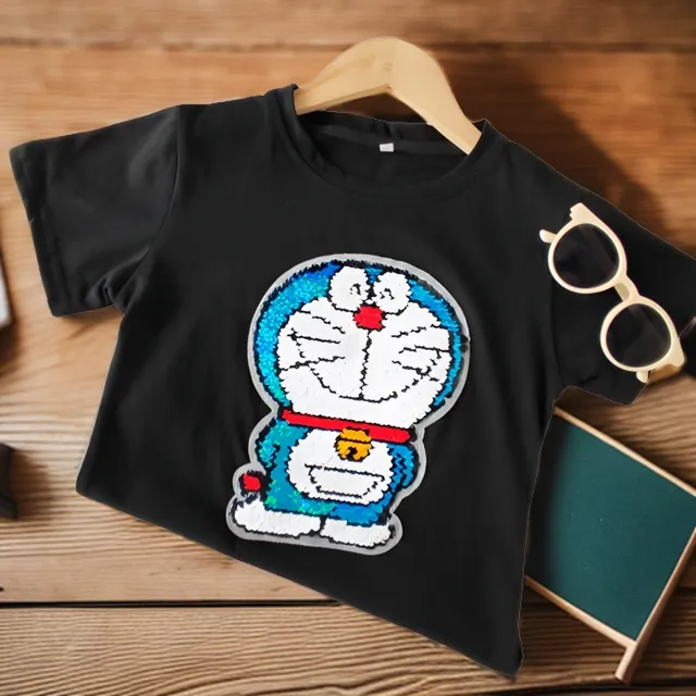 儿童亮片T恤女童短袖变色可变图案衣服宝宝半袖圆领哆啦A梦夏款