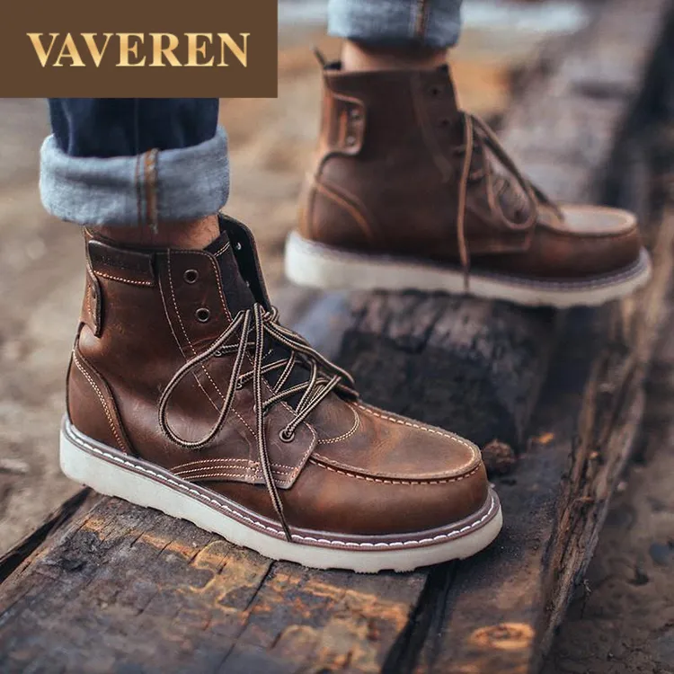 美式复古工装靴马丁靴男士春季保暖高帮皮靴中帮短靴子875