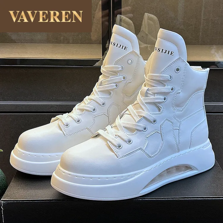 高帮小白鞋男韩版潮流板鞋2025新款马丁靴内增高皮靴男士牛仔靴