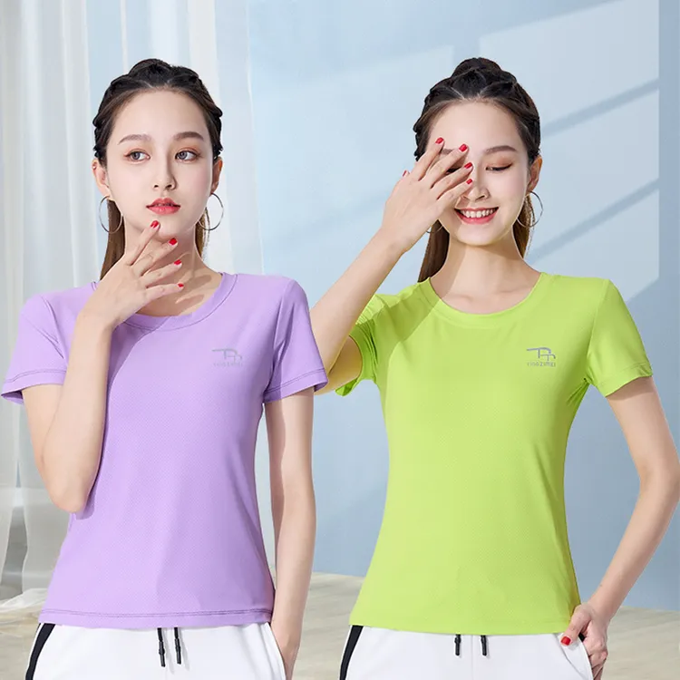 运动上衣男女款夏季薄款广场舞修身速干冰感透气跳舞显瘦短袖T恤
