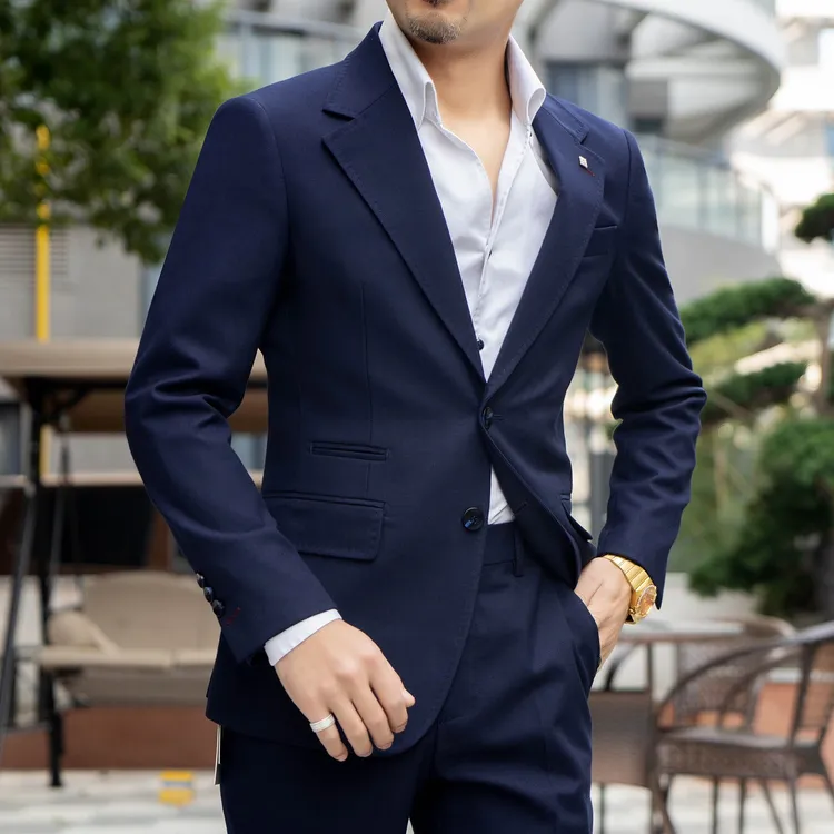 劲郎A2245羊毛藏青品质时尚西服套装商务休闲男西装外套结婚礼服