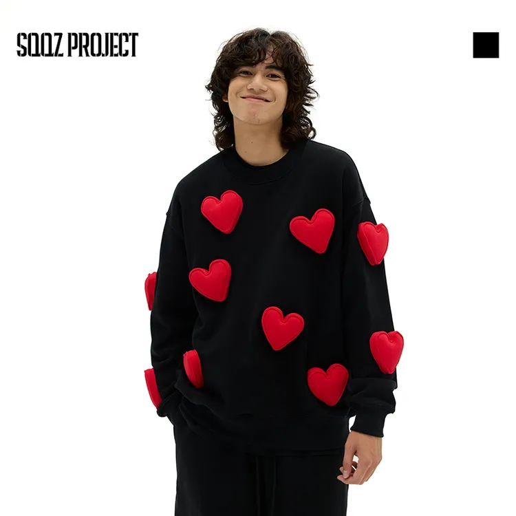 SQQZ PROJECT正品480G爱心立体塞棉圆领宽松百搭运动长袖卫衣情侣