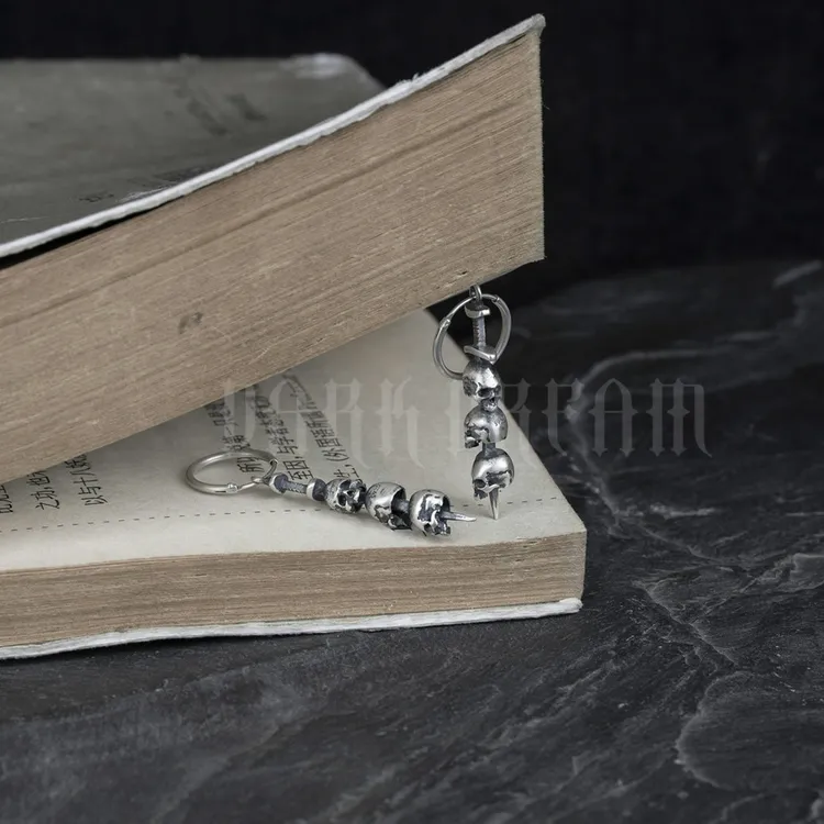 925银耳饰 复古轻奢剑穿骷髅头耳环耳坠男士国潮非主流泰银女耳饰