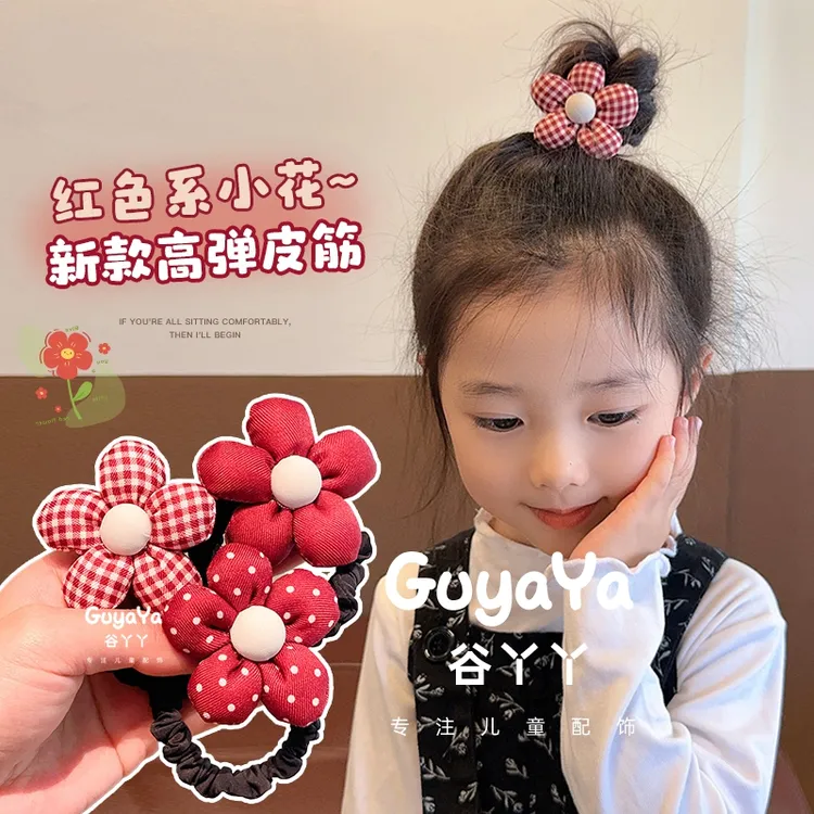 国庆儿童波点红色大花朵头绳女童宝宝发圈小女孩不伤发蝴蝶结发饰