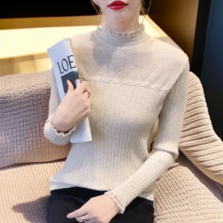秋冬洋气时尚毛衣套头半高领上衣长袖针织打底衫女款爆款2025新款