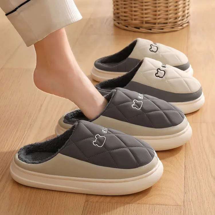 防水棉拖鞋男士踩屎感2024新款情侣家居室内羽绒防滑秋冬季棉拖女