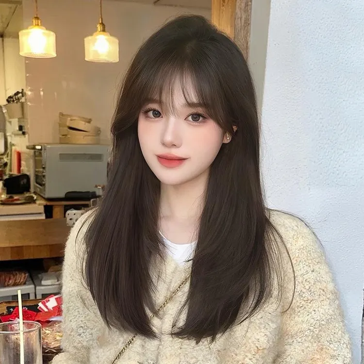 束朵悦享假发女全头套真发仿真人发时尚百搭减龄层次感中长发微内
