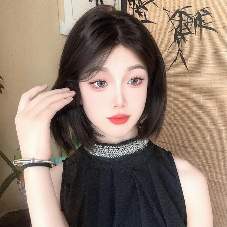 束朵悦享假发女短发前额蕾丝夏天薄款自然仿真全头套中分波波头整