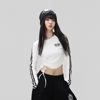[辣妈GG专属】CBXLAB街舞潮牌白色kpop抽褶撞色抽绳长袖爵士上衣秋