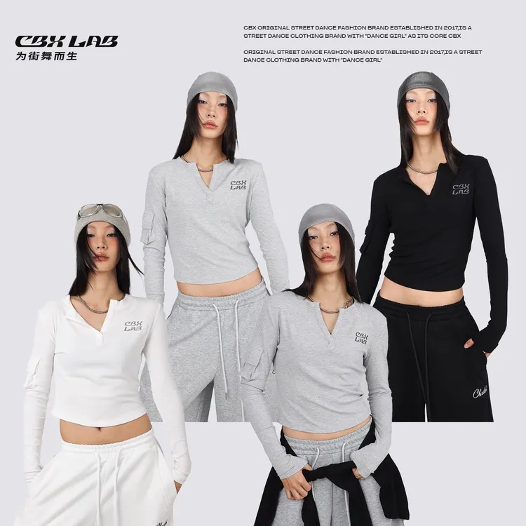 【达人专属】CBXLAB街舞潮牌美式工装袖打底衫女修身百搭长袖针织