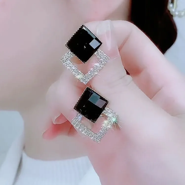 铜合金合成锆石耳饰  925银针耳环-双向奔赴时尚大气个性耳钉42号