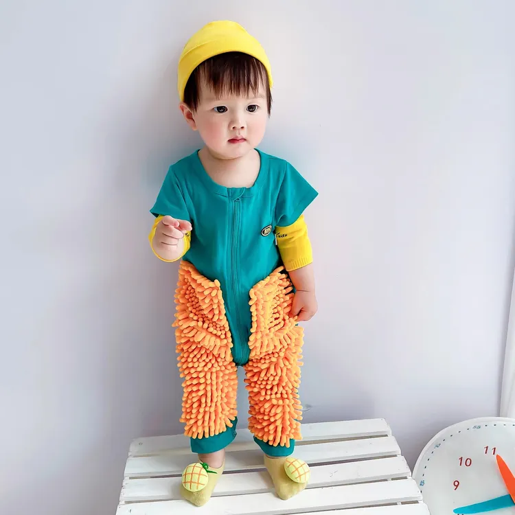 婴儿爬行服拖地宝宝爬爬服儿童连体罩衣擦地春秋冬夏季防脏侠薄款