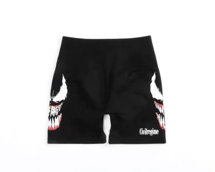 TT WOLVES CLUB真的超帅欧美毒液无缝黑色高腰复古印花健身短裤