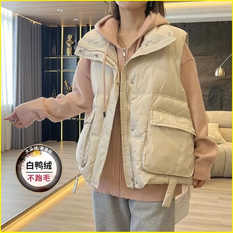 2023秋冬外穿新款短款韩版羽绒马甲外套女宽松白鸭绒坎肩休闲外套