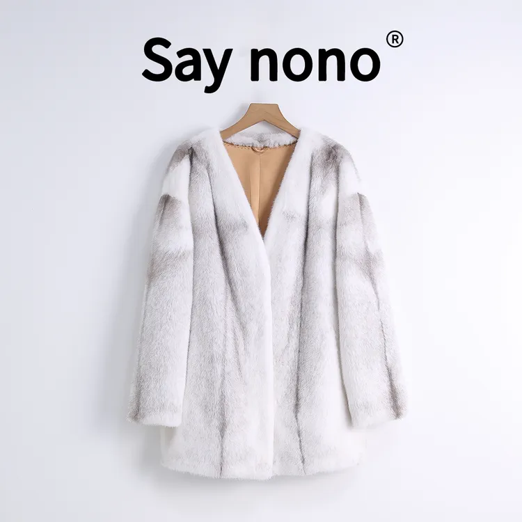 懒猫nono│进口天鹅绒短二水貂V领皮草-XS915