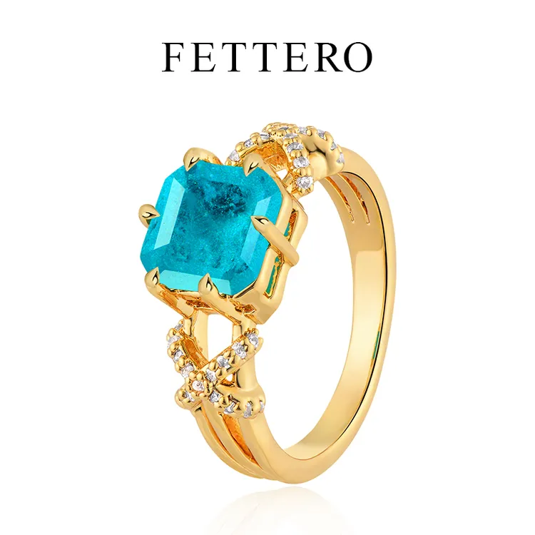 fettero 铜合金戒指 【绿色蓝色镶嵌交叉绑带戒指】轻奢气质指环