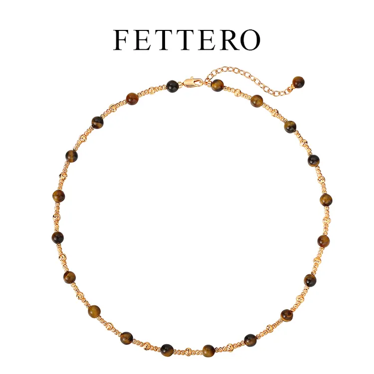 fettero 铜合金项链 【金色3比1批花球双石项链】气质小众法式轻奢