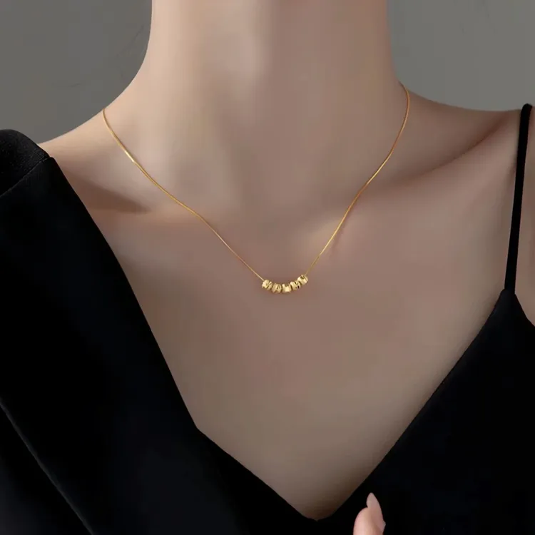 钛钢项链 2025金色五福临门项链车花五福珠锁骨链女士小众ins吊坠