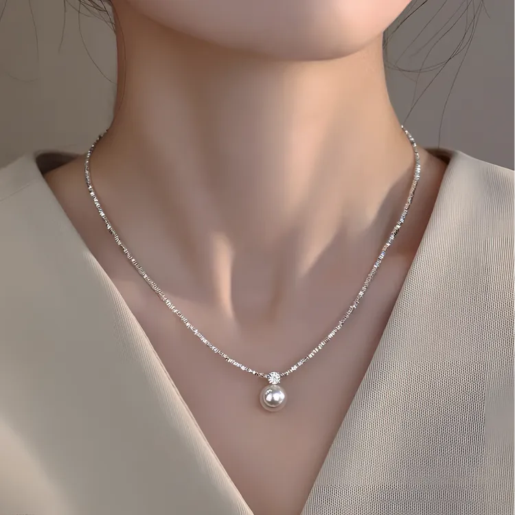 OULLEN 钛钢项链 时尚爆款碎银几两贝珠项链女轻奢百搭高级感饰品