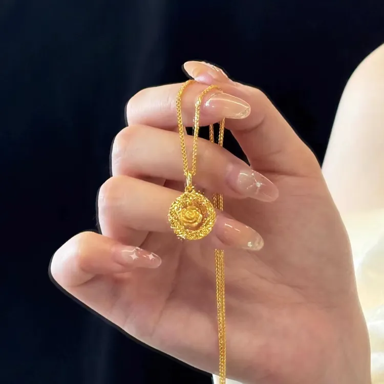 OULLEN 铜合金项链 新款高级感拉丝玫瑰花项链女款灵动百搭锁骨链