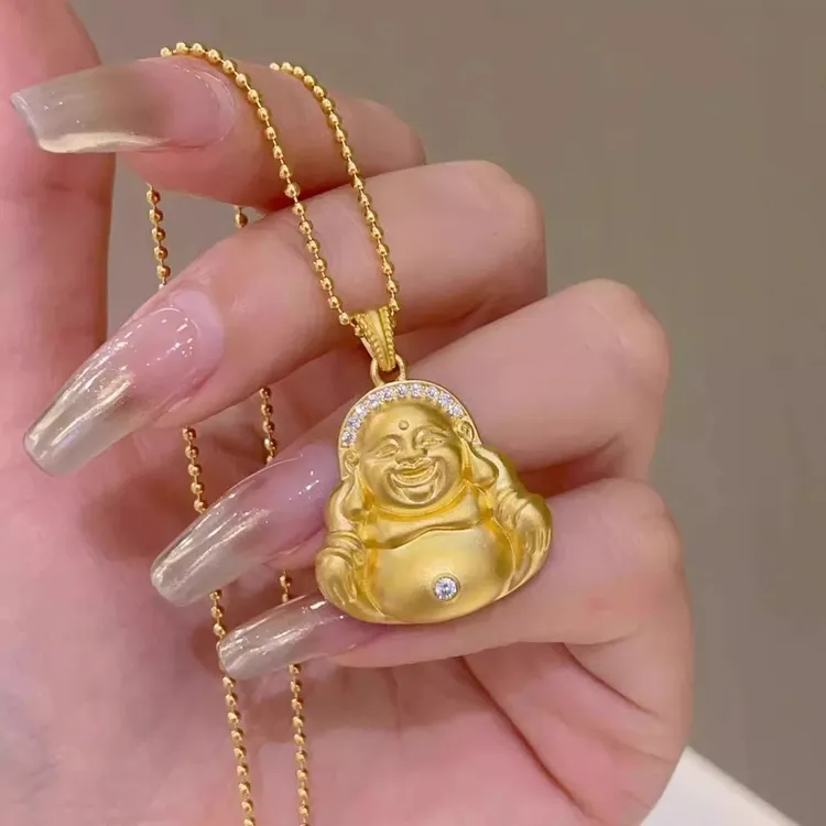 OULLEN 钛钢项链 新款百搭大肚佛公吊坠男女同款锁骨链礼物挂坠