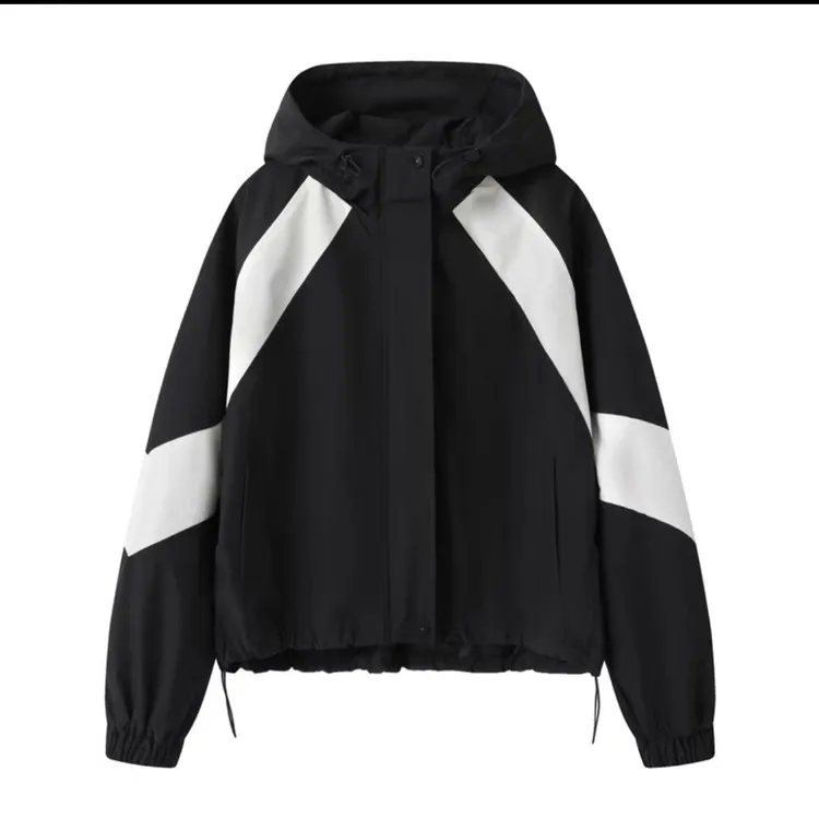 大麦秋冬夹棉拼色连帽冲锋衣外套女夹克上衣流行工装棒球服