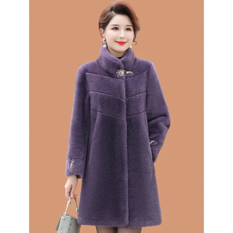 中年妈妈冬装仿水仿貂绒仿皮草外套中老年女秋冬洋气皮