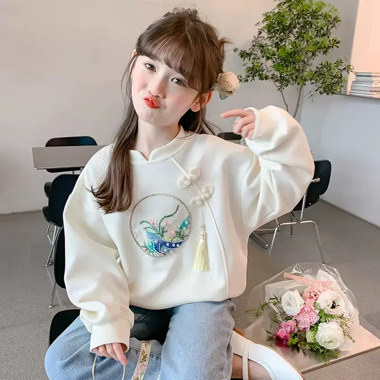 女童加绒卫衣春秋款洋气中国风儿童秋装新中式童装小女孩冬季上衣