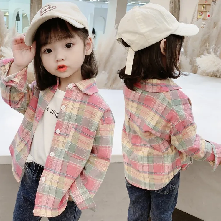 女童衬衫春秋季2025新款洋气小童长袖女宝宝儿童上衣秋装格子衬衣