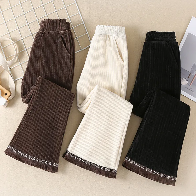 女童裤子加绒加厚一体绒长裤秋冬款外穿喇叭裤儿童冬装洋气休闲裤