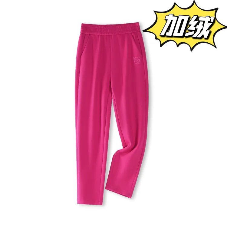 【娇漫姿】冬季新品休闲女士时尚百搭显瘦弹力红色加绒直筒裤