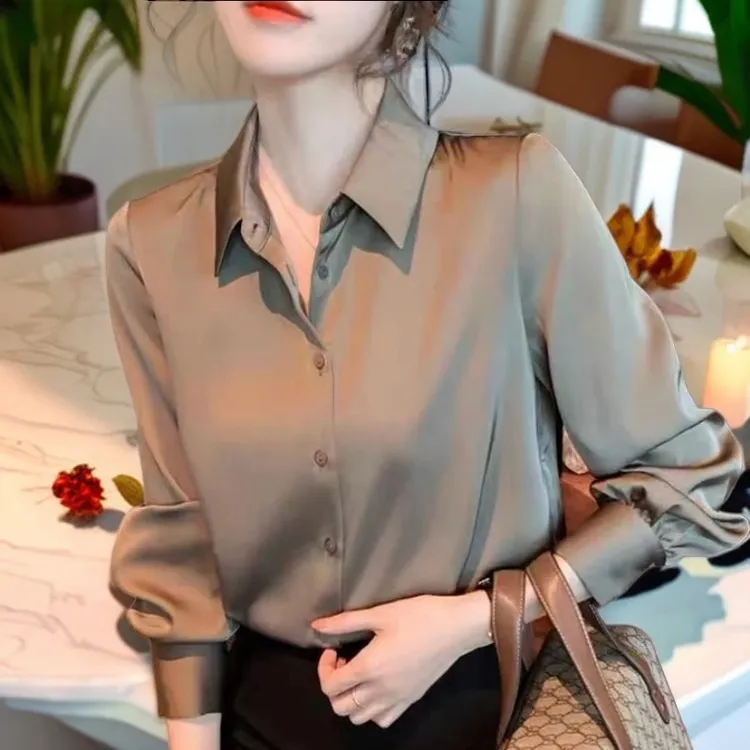 2025新款设计师款丝滑亲肤修身显瘦女衬衫气质长袖百搭时尚衬衣//
