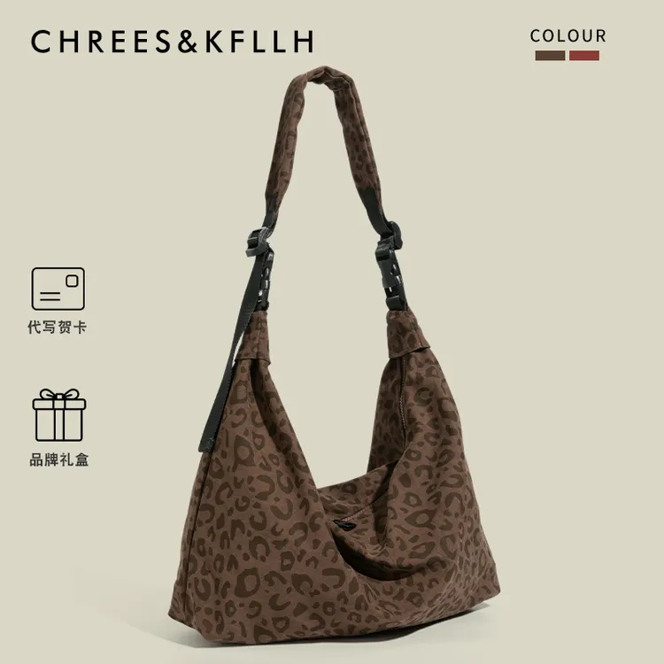 CHREES&KFLLH复古洋气豹纹托特包女2024春夏新款帆布单肩斜挎大包