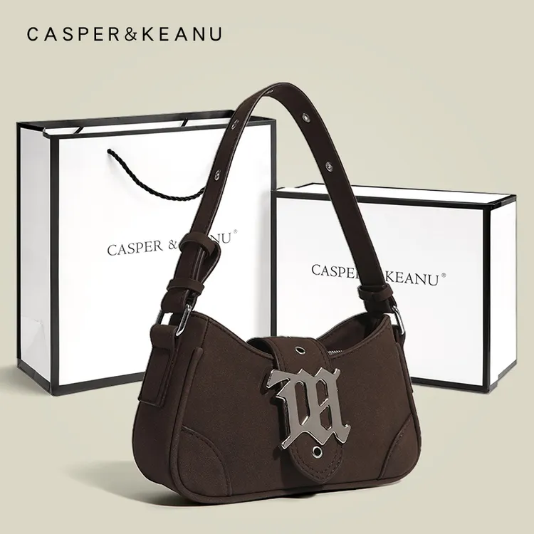 网红小众法棍腋下包女2025新款春夏复古棕色麂皮手提包千禧辣妹包