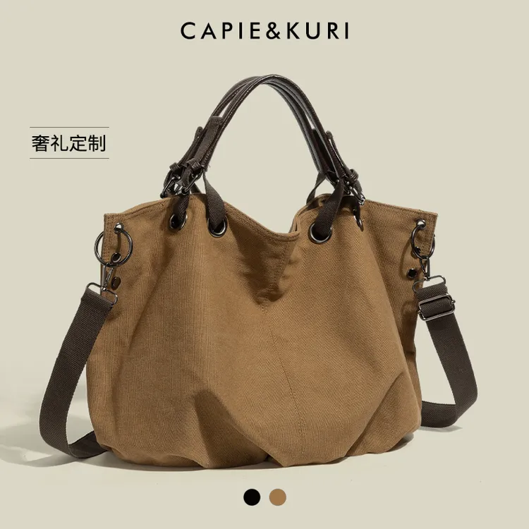 CASPER&KEANU日系托特包女士大容量帆布复古通勤手提包单肩斜挎包