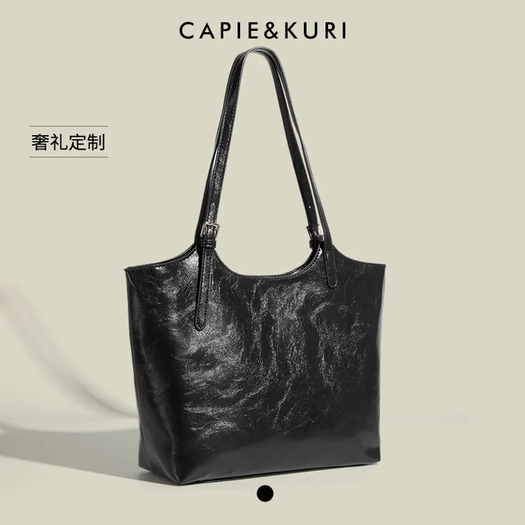 CAPIE&KURI高级感油腊皮托特包女士2025新款春夏大容量手提腋下包