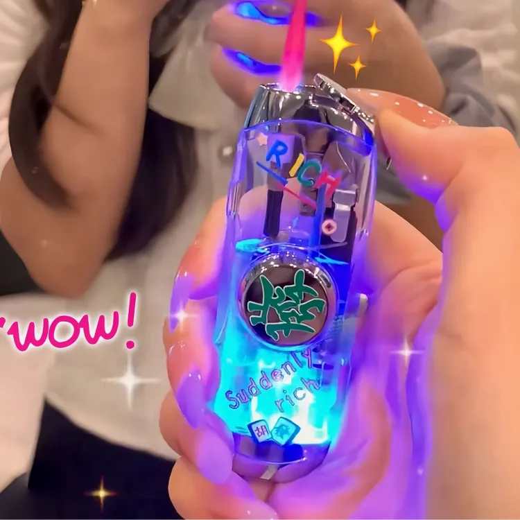 新款网红旋转打火机粉色火焰防风男士指尖陀螺打火机夜光送男友礼