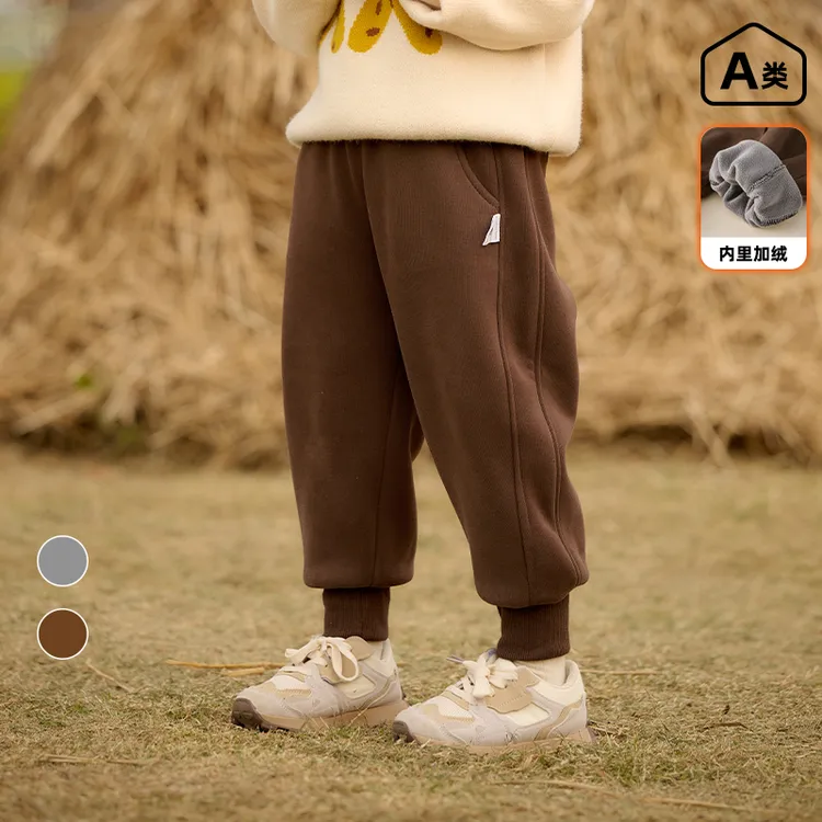 棉花堂冬季新款儿童针织绒长裤男孩女孩加绒保暖洋气裤子F242285