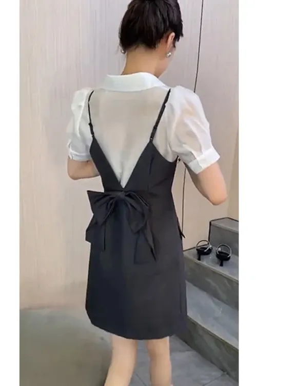 欧货新款小香风高级时尚套装减龄半袖收腰显瘦蝴蝶结马甲名媛穿搭