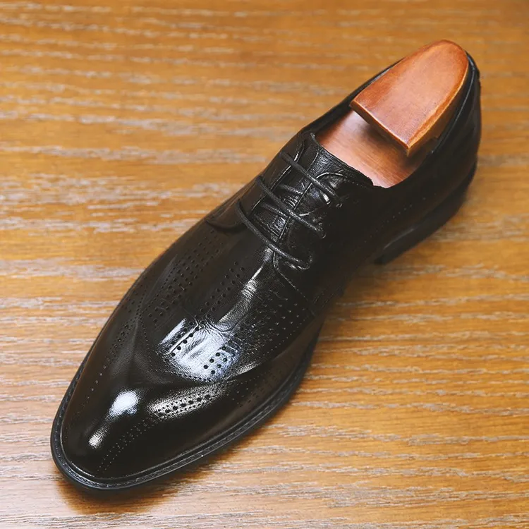 威世米邦夏季皮鞋男士真皮镂空透气尖头商务正装英伦结婚新郎鞋男