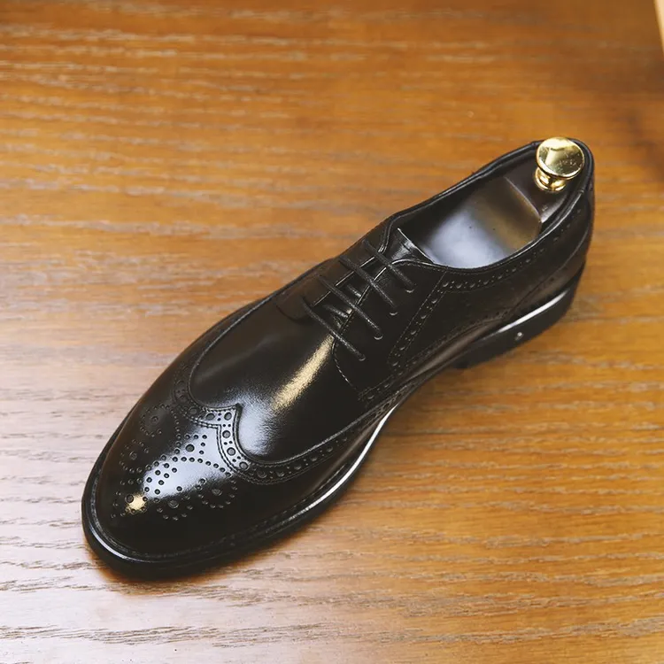 威世米邦秋冬皮鞋男士真皮布洛克商务正装透气英伦休闲结婚新郎鞋