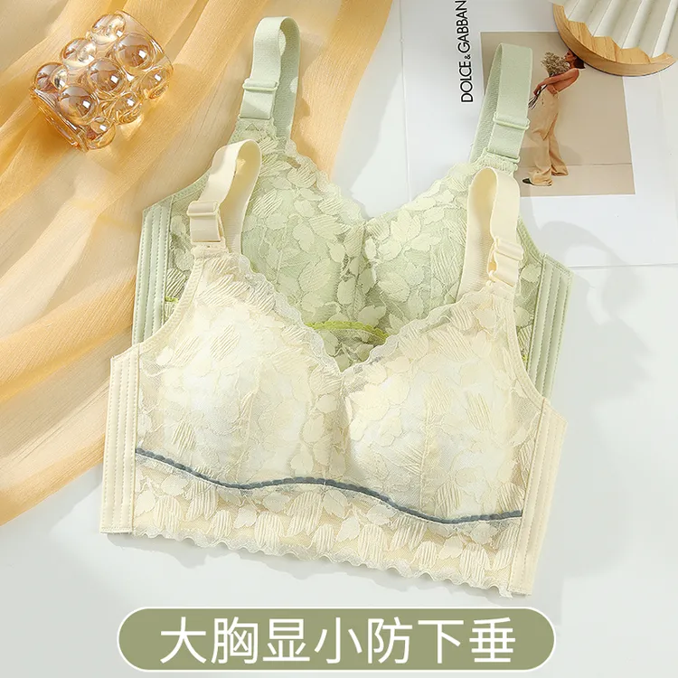 超薄款蕾丝内衣2025女上托防下垂大胸显小无钢圈聚拢收副乳文胸罩