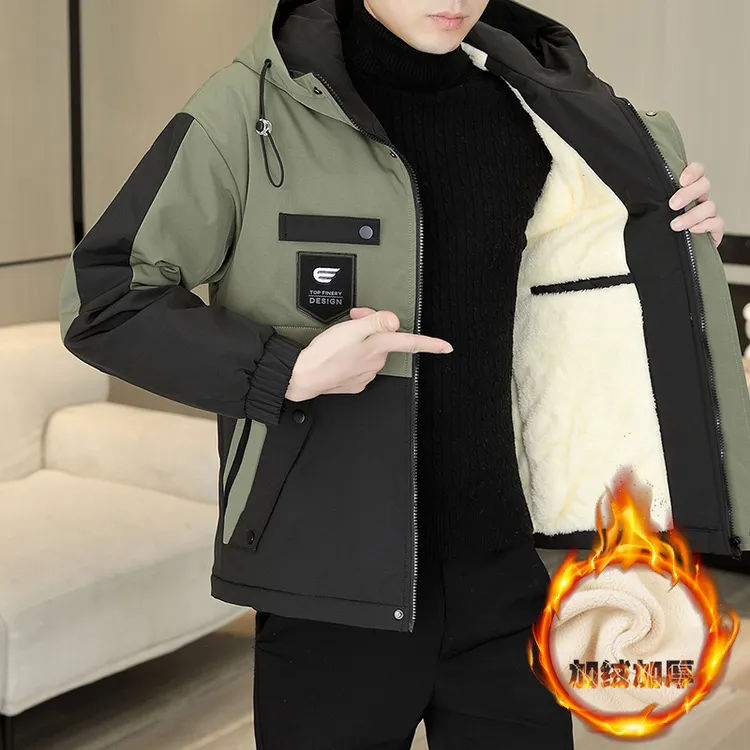 秋冬季加绒加厚外套男士连帽夹克潮流百搭青年秋冬天防寒棉袄上衣