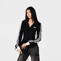 【宋松专属】美式条纹拼接针织连帽卫衣开衫女款修身显瘦外套
