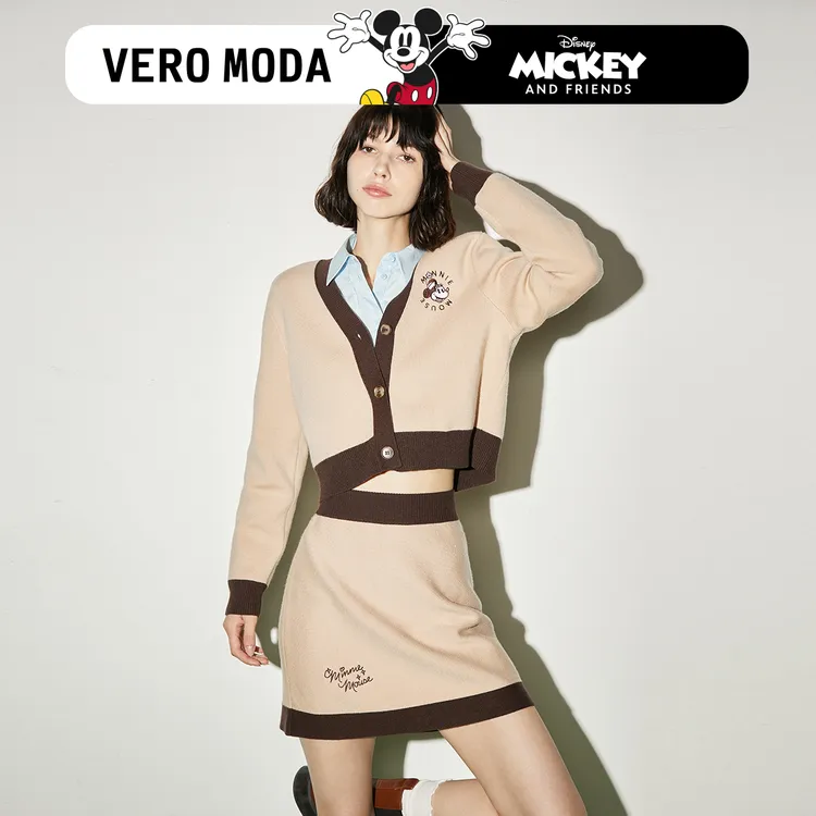 Vero Moda针织衫早秋新款米奇联名学院风长袖撞色开衫女323313037