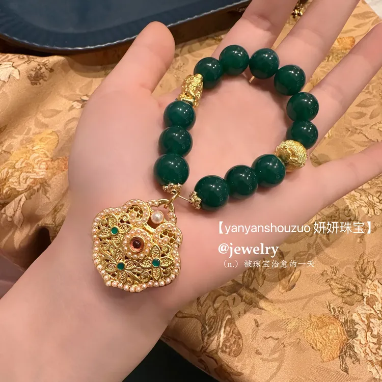 非金属珐琅手链 新中式国风复古百搭显白花丝镂空如意手链