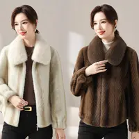 短款水貂绒大衣女2024新款妈妈装冬拉链加厚保暖皮毛一体外套