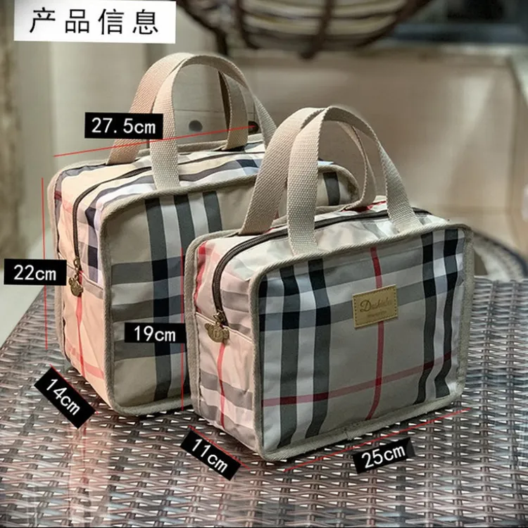 可以带上飞机的旅行包洗漱化妆包大容量经典格纹男女手提包妈咪包