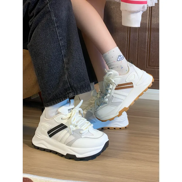 人本情侣鞋网面高级感男女2024秋季新款透气休闲百搭厚底时尚女鞋